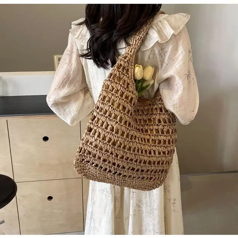 Women Bags Large - Hollow Woven Straw Tote Bag One-Shoulder