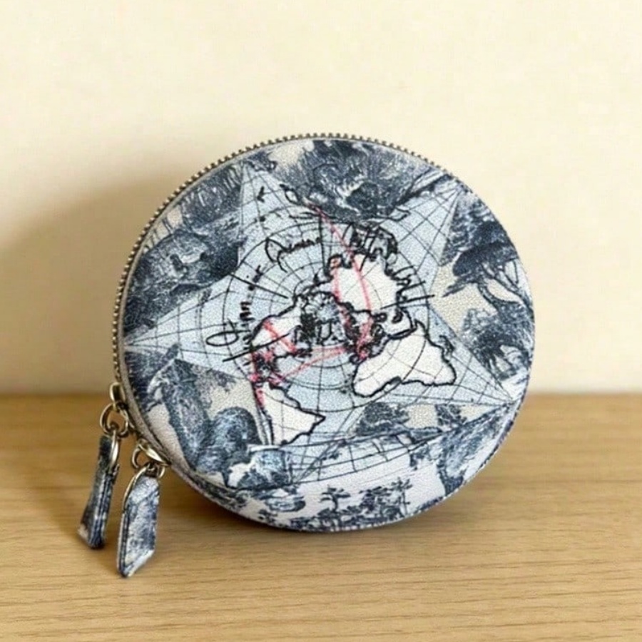 Women Bags Dior - Dior Vintage Map Pattern Round Cosmetic