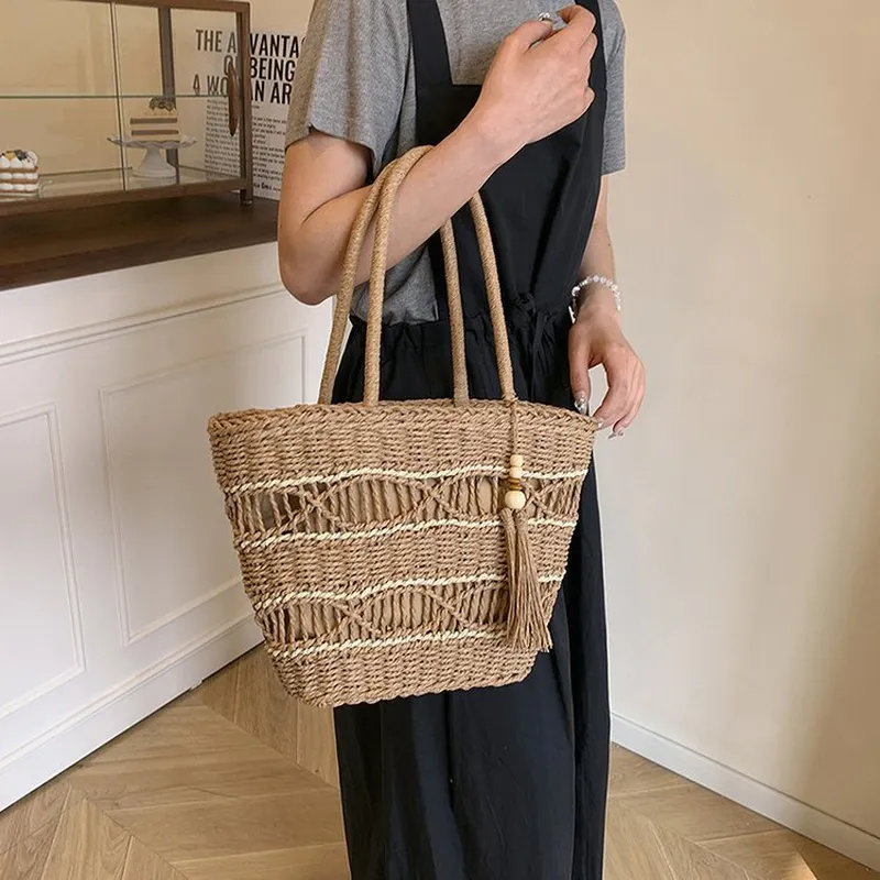 Women Bags Large - Hollow Woven Straw Shoulder Bag Handmade