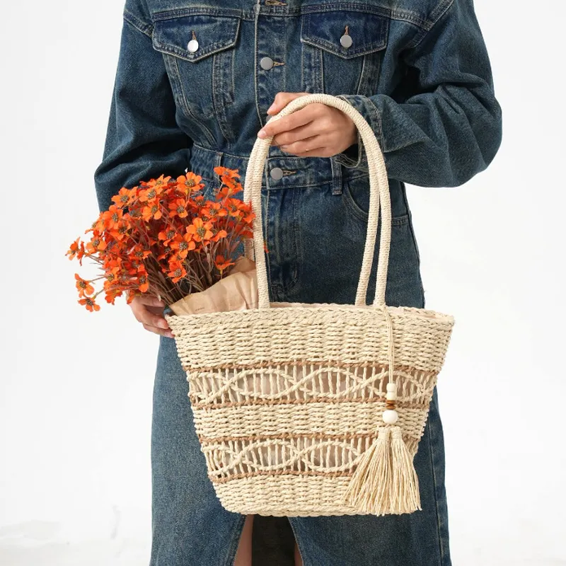 Women Bags Large - Hollow-Shoulder Straw Tote Bag Handwoven Vegetable