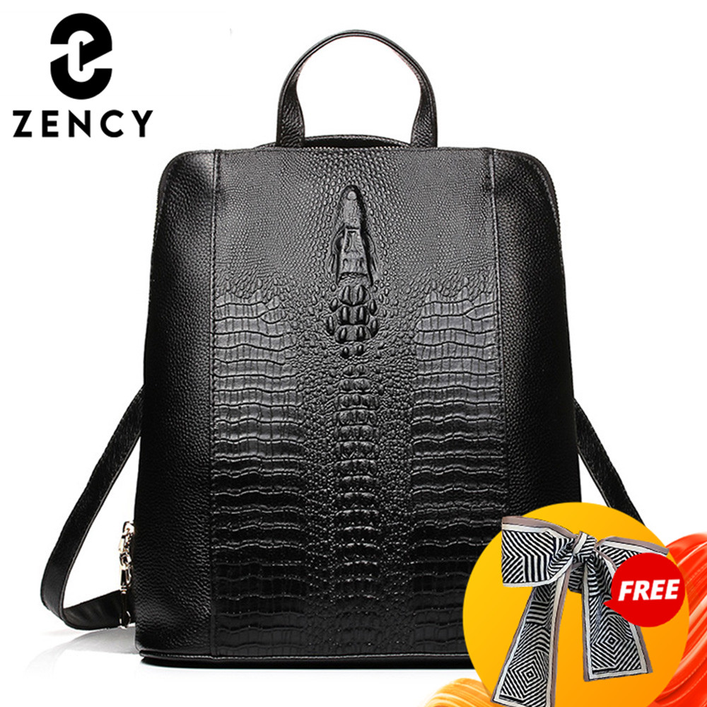 Women Bags For Work - Zency Women's Crocodile Leather Backpack 100%