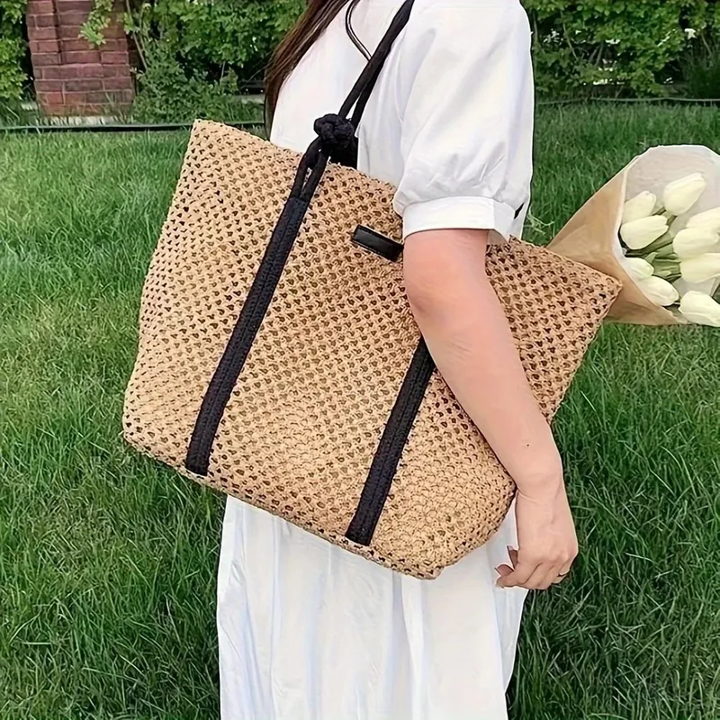 Hollow Straw Woven Tote Bag fo - Women Bags Large review and price