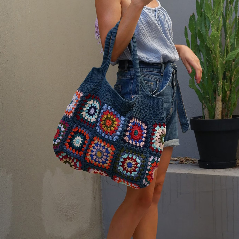 Colorful Boho Chic Granny Squa - Crochet Market Bag review and price