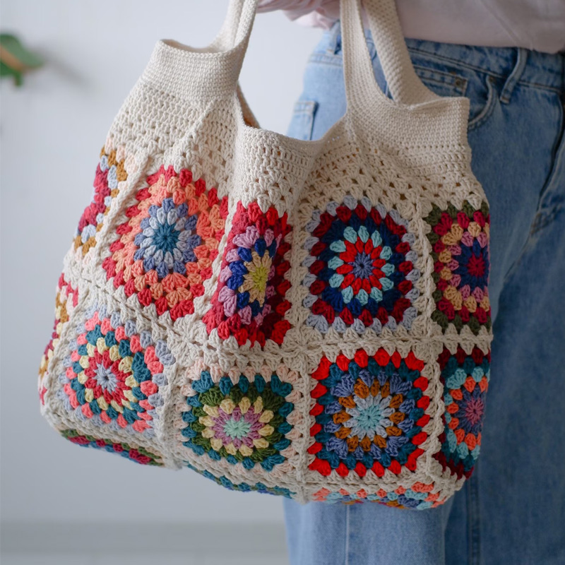 Colorful Boho Chic Granny Squa - Crochet Market Bag review and price