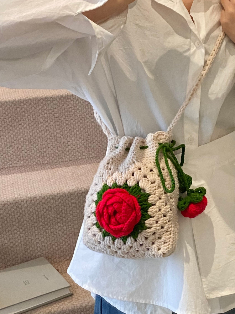 Handcrafted Rose Flower Croche - Crochet Market Bag review and price