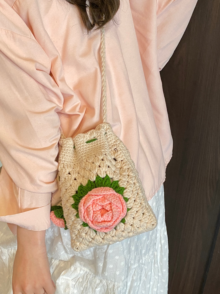 Handcrafted Rose Flower Croche - Crochet Market Bag review and price